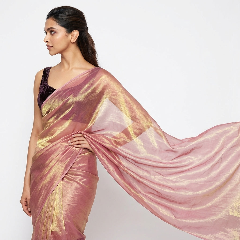 Antique wine fandy saree styled with velvet blouse for vintage ethnic look
