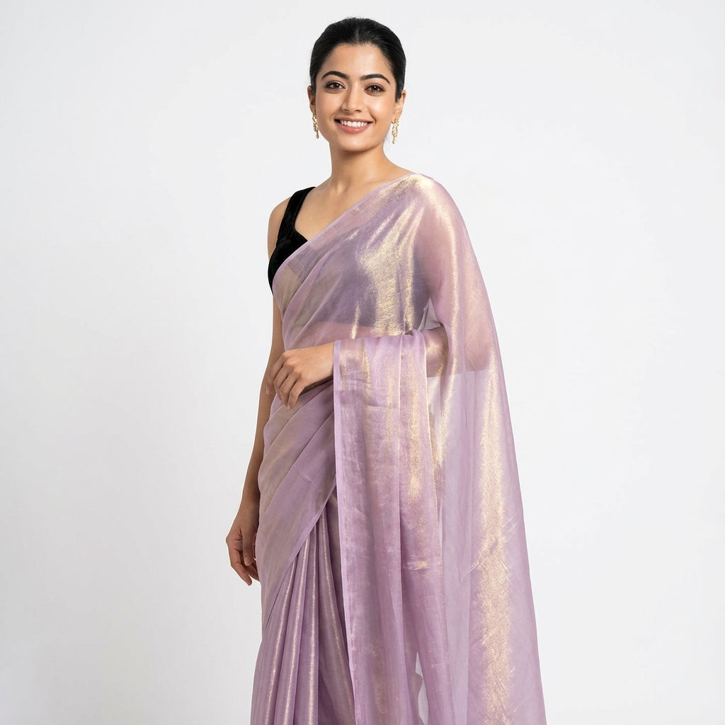 Lavender purple fandy saree with velvet blouse
