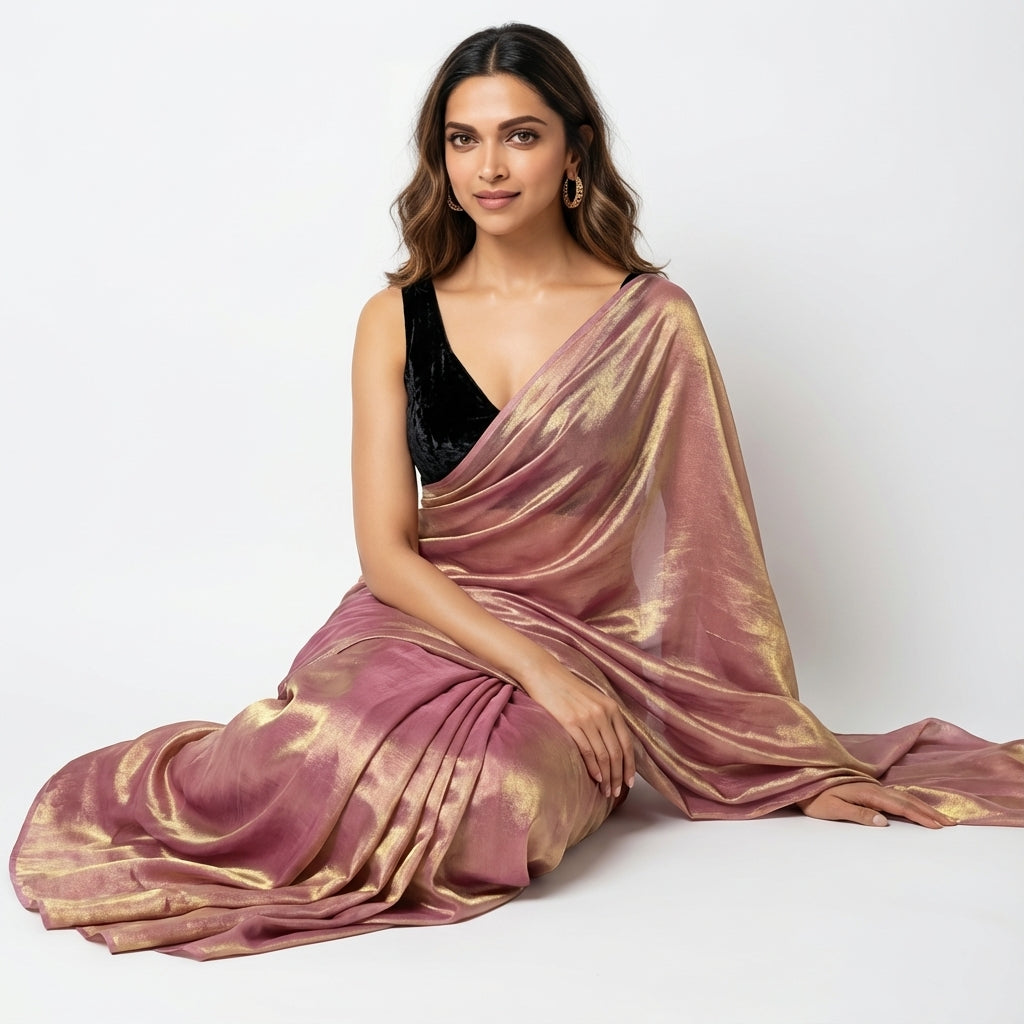 Antique wine fandy saree styled with velvet blouse for vintage ethnic look