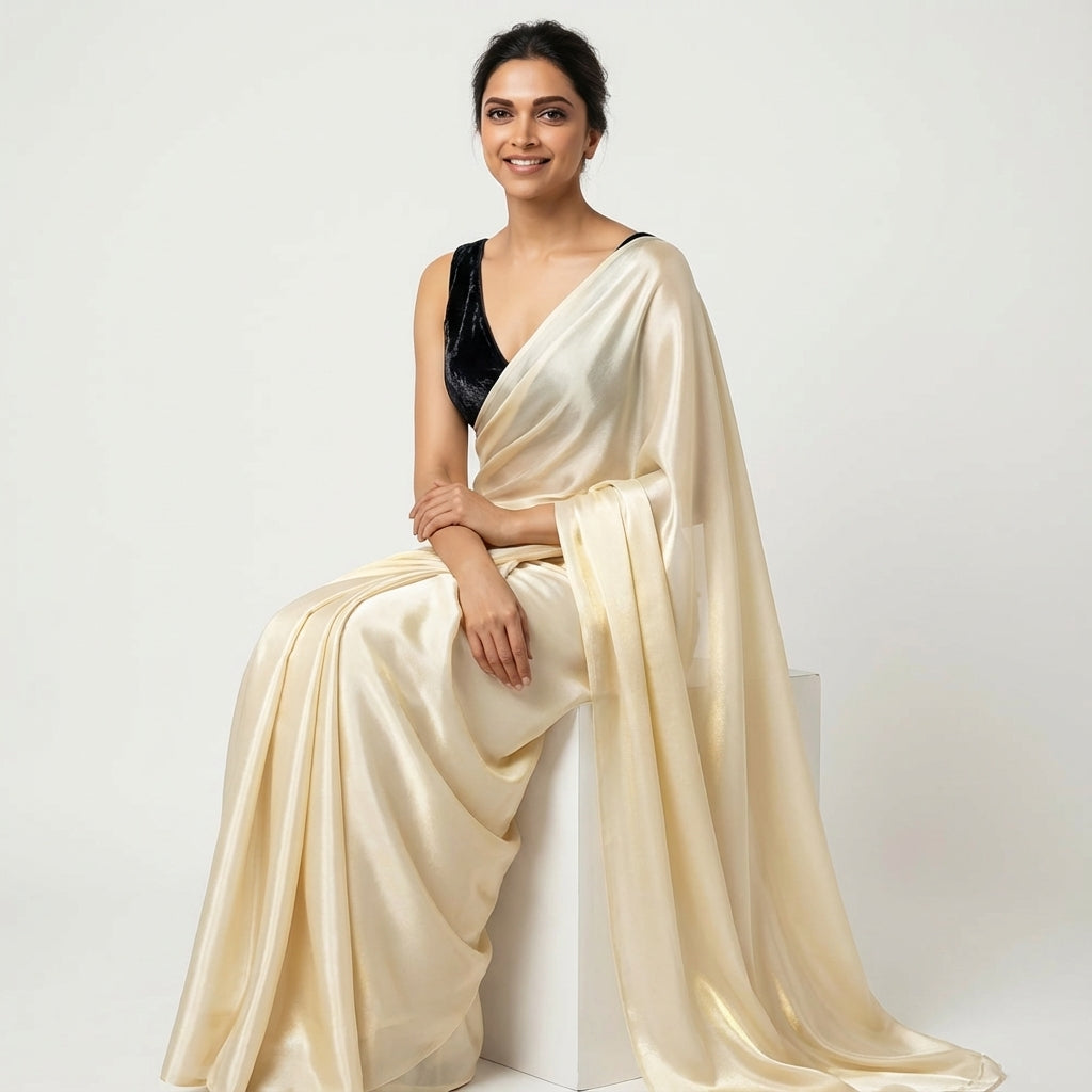 Cream fandy saree with velvet blouse