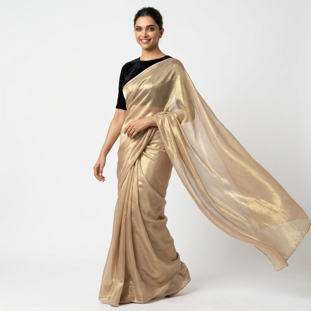 Classic cream fandy saree styled with velvet blouse contrast