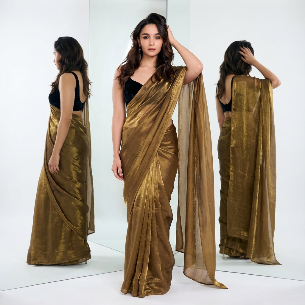 Antique wine fandy saree styled with velvet blouse for vintage ethnic look