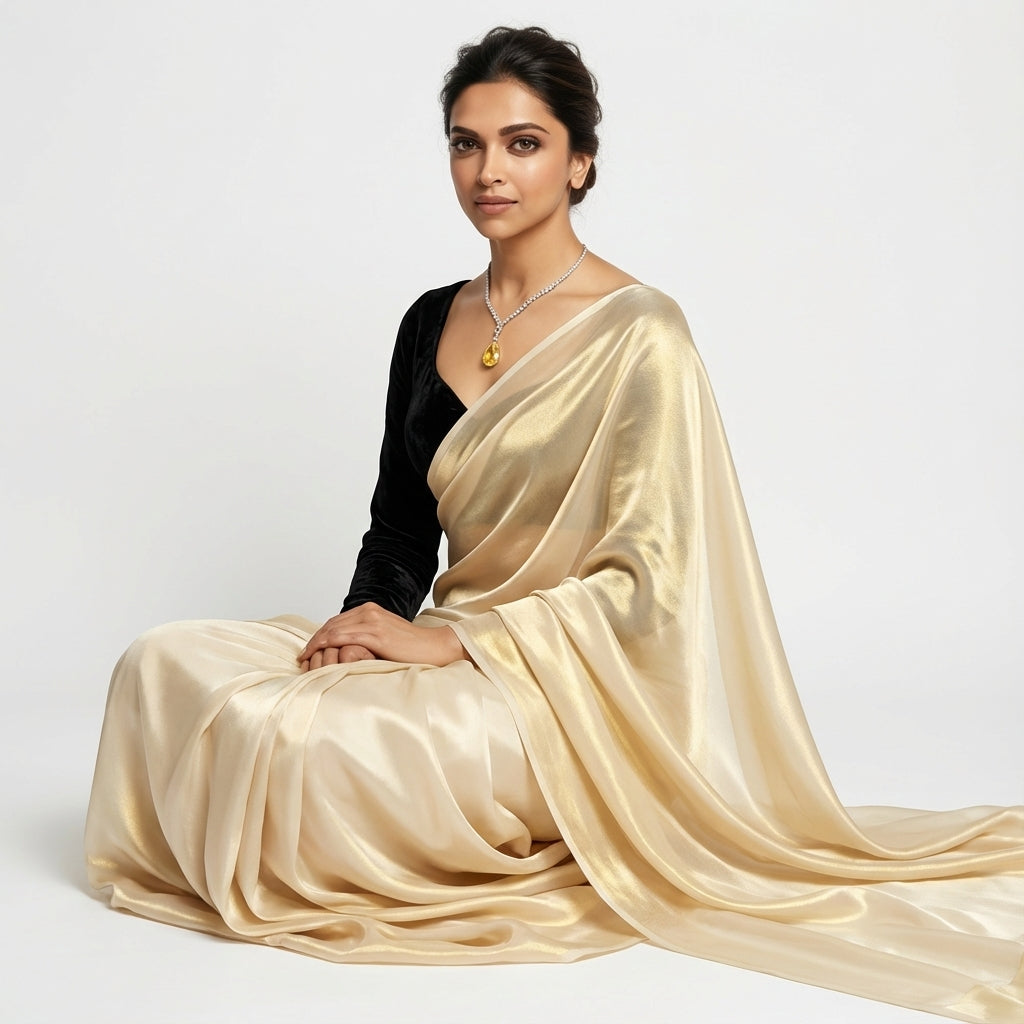 Cream fandy saree with velvet blouse