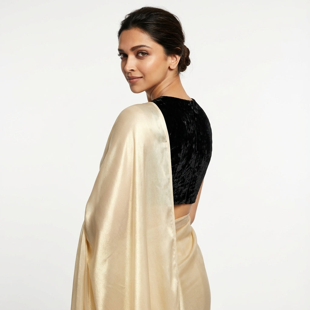Cream fandy saree with velvet blouse