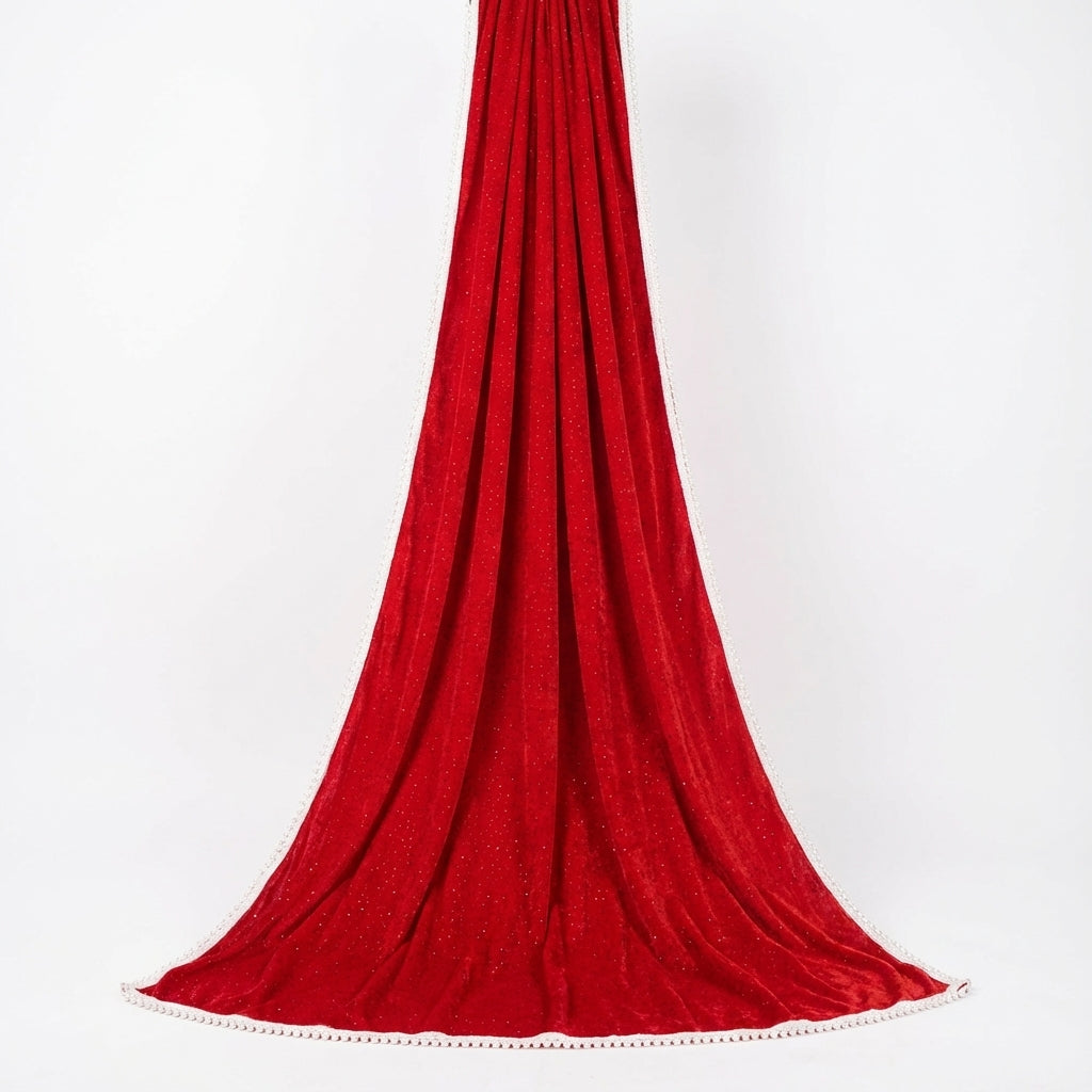 Red Sparkle Velvet Dupatta 2.25 Meter – Premium Soft Velvet Festive Dupatta