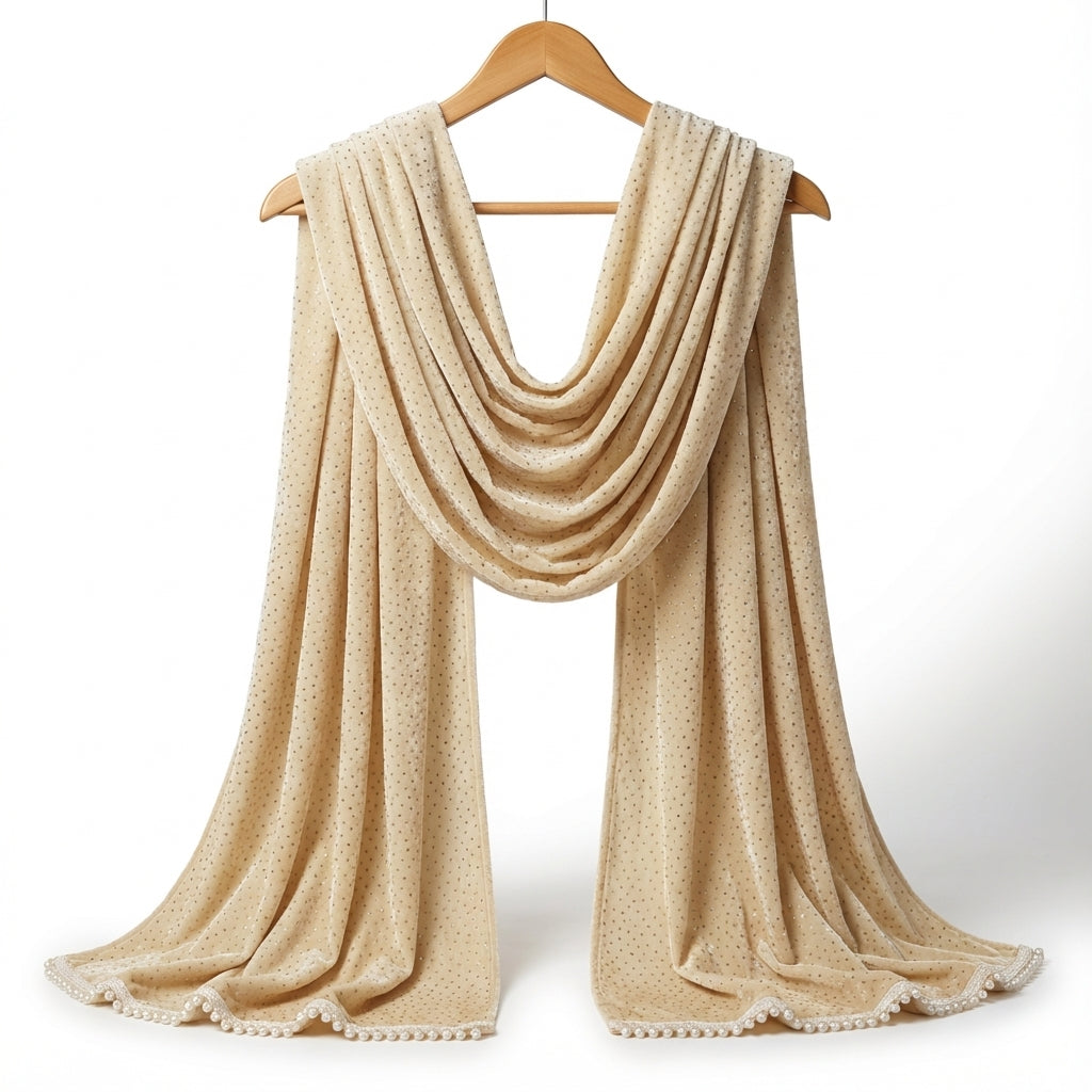 Cream Sparkle Velvet Dupatta 2.25 Meter – Premium Soft Velvet Festive Dupatta