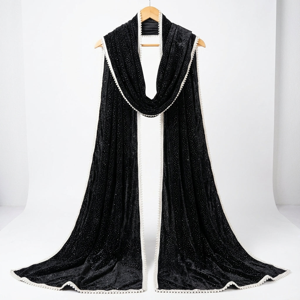Black Sparkle Velvet Dupatta 2.25 Meter – Premium Soft Velvet Festive Dupatta