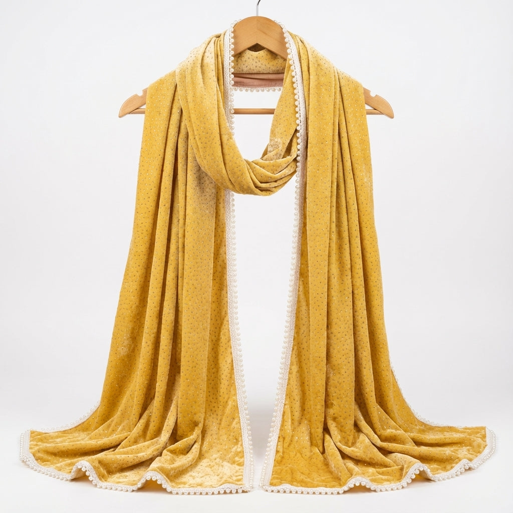 Gold Sparkle Velvet Dupatta 2.25 Meter – Premium Soft Velvet Festive Dupatta