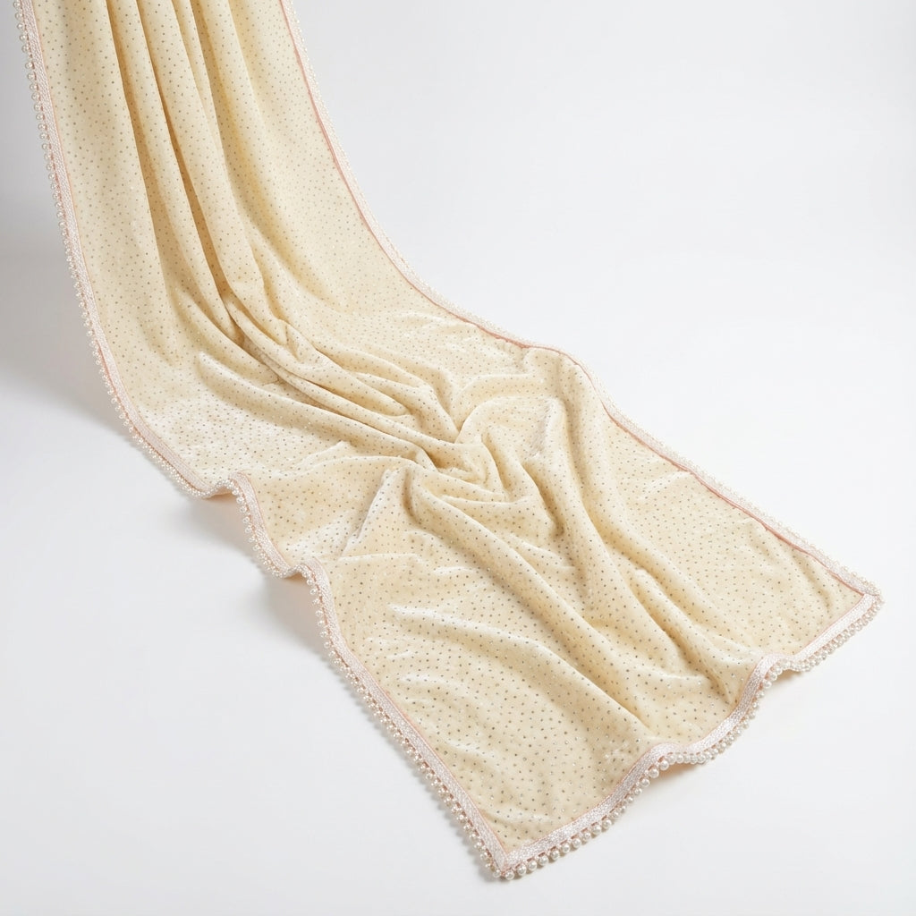 Cream Sparkle Velvet Dupatta 2.25 Meter – Premium Soft Velvet Festive Dupatta