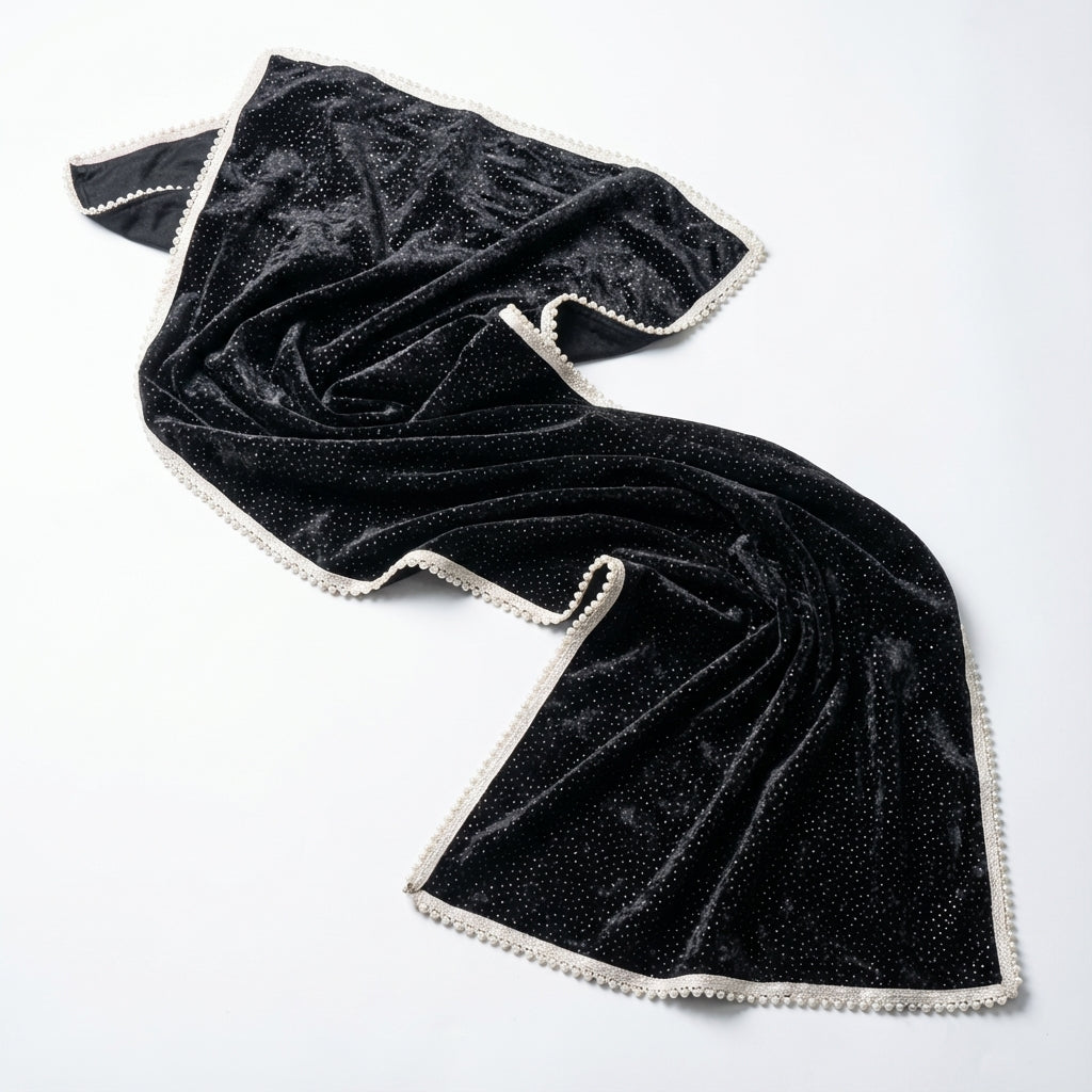 Black Sparkle Velvet Dupatta 2.25 Meter – Premium Soft Velvet Festive Dupatta