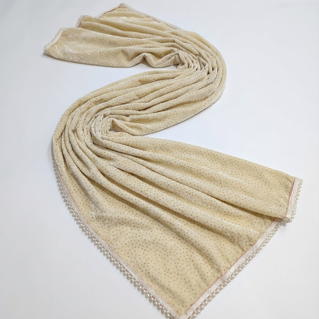 Cream Sparkle Velvet Dupatta 2.25 Meter – Premium Soft Velvet Festive Dupatta