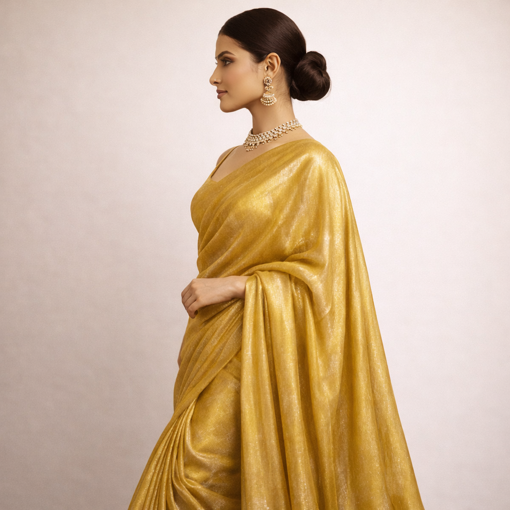 Mustard Yellow Fandi Fabric – Soft Lightweight Plain Fabric for Kurti, Gown & Designer Dresses