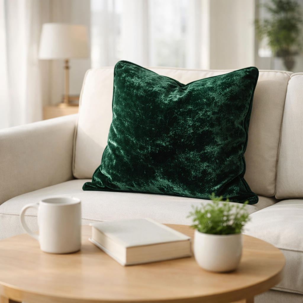 Elegant Green Velvet Cushion for Sofa & Living Room Decor