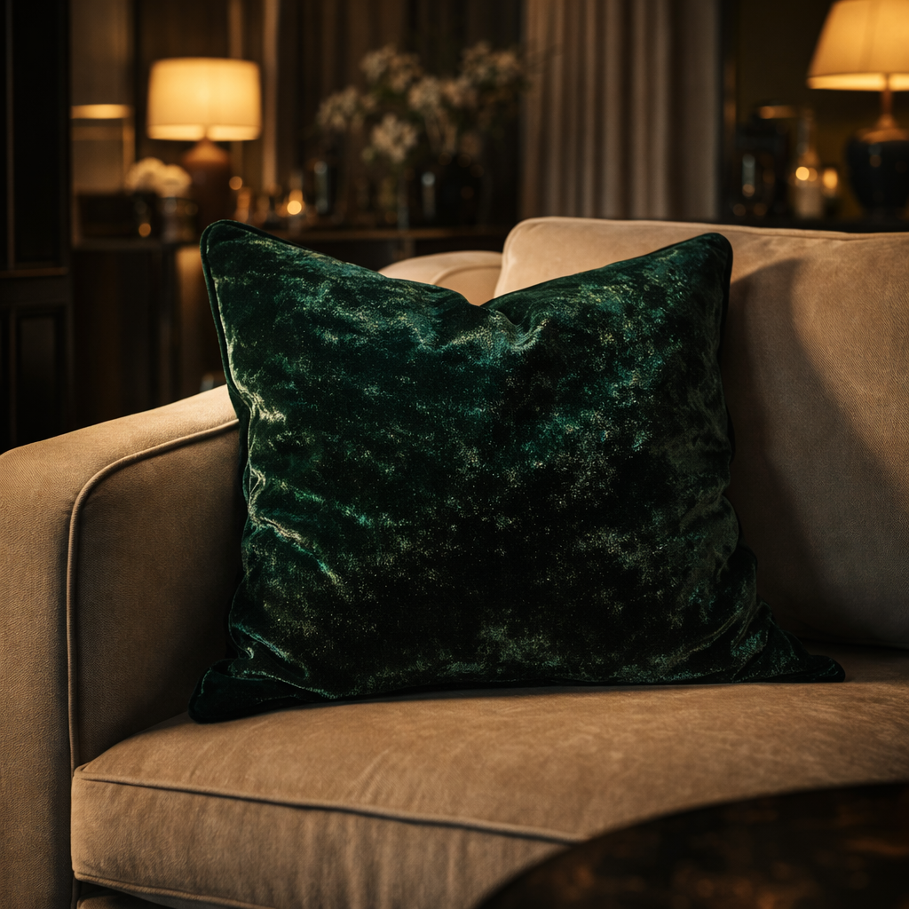 Elegant Green Velvet Cushion for Sofa & Living Room Decor