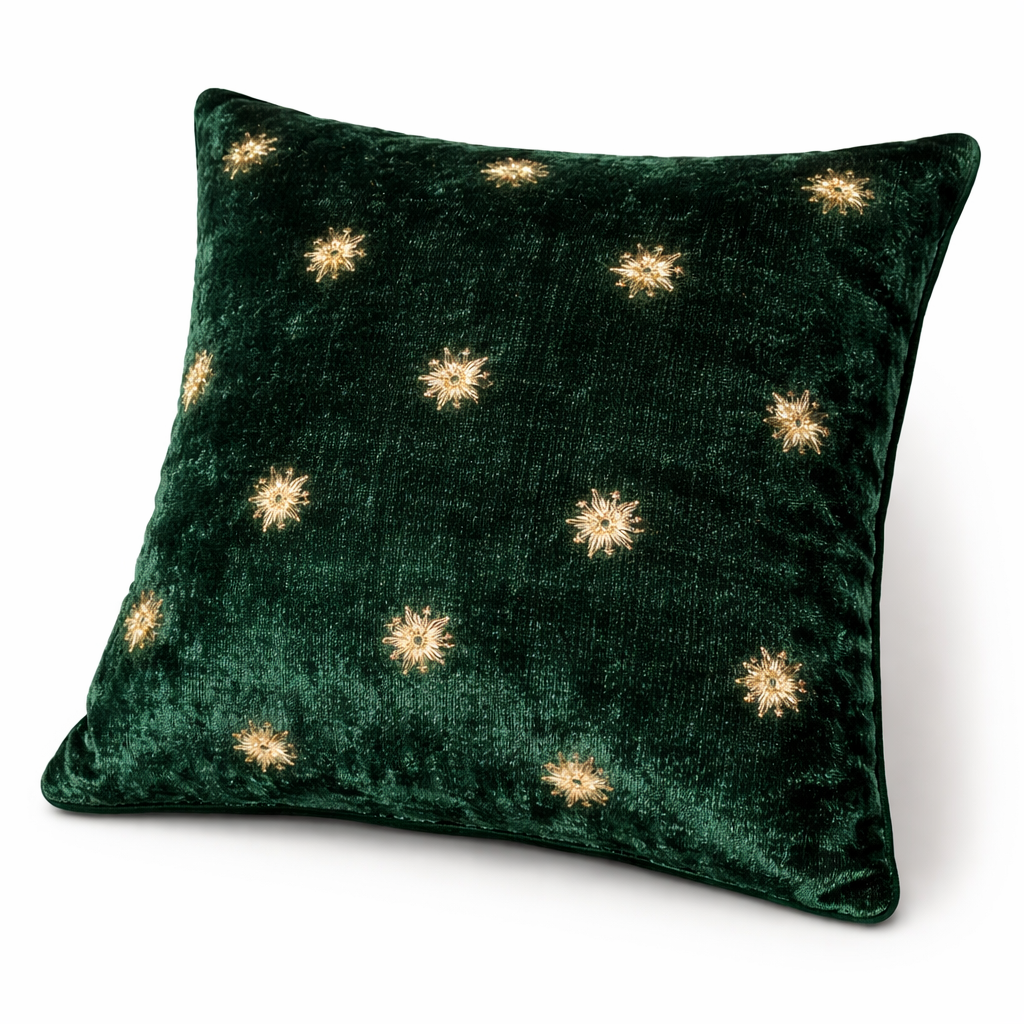 Green Star Embroidery Velvet Fabric – Designer Embroidered Velvet for Lehenga, Blouse & Gown – 44 Inch Width – 1 Meter