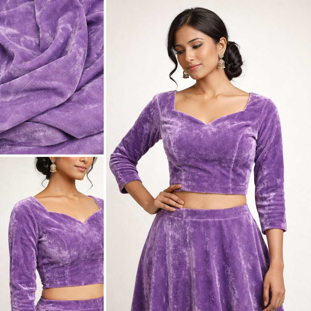 Plain Velvet Fabric Lavender – 1 Meter Unstitched Blouse Fabric | 44 Inch Width | 220 GSM