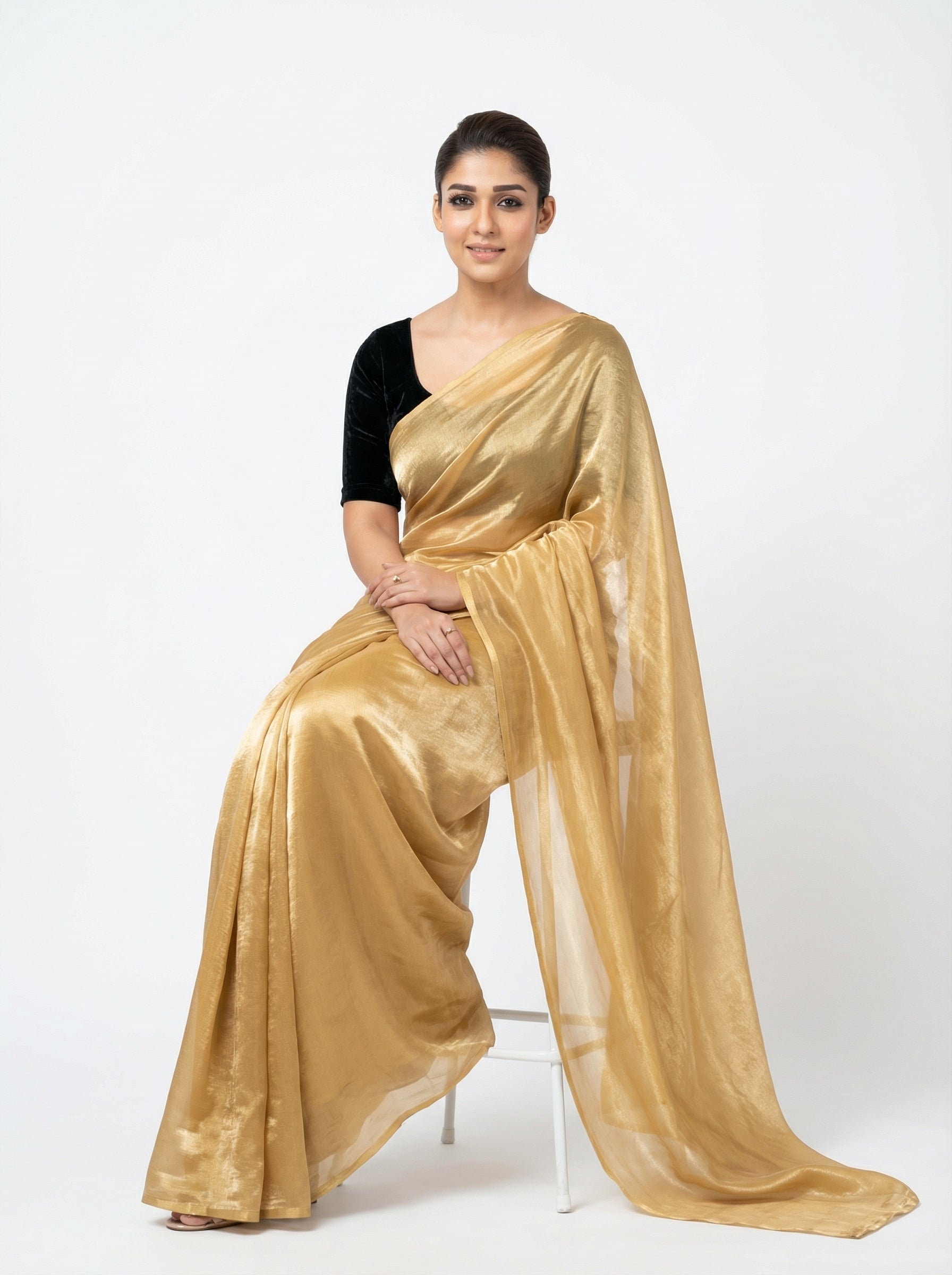 Yellow fandy saree with velvet blouse