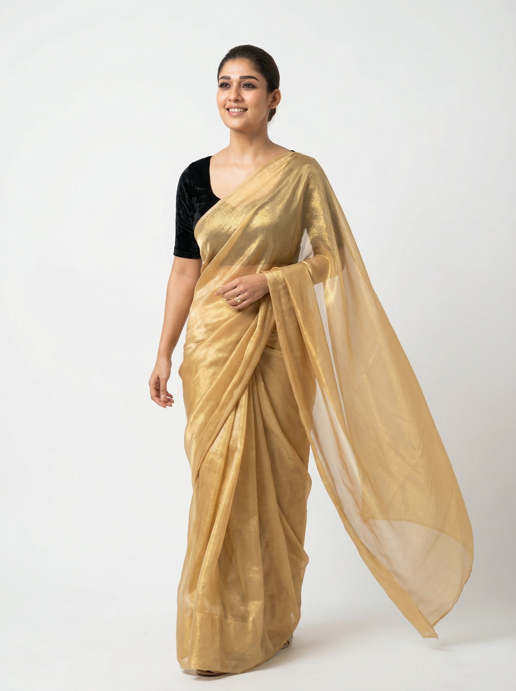 Yellow fandy saree with velvet blouse