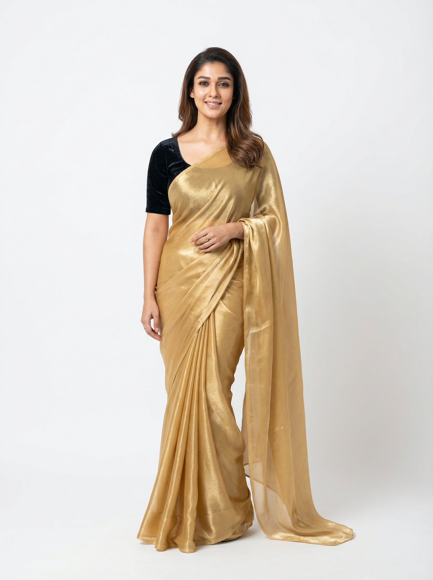 Yellow fandy saree with velvet blouse