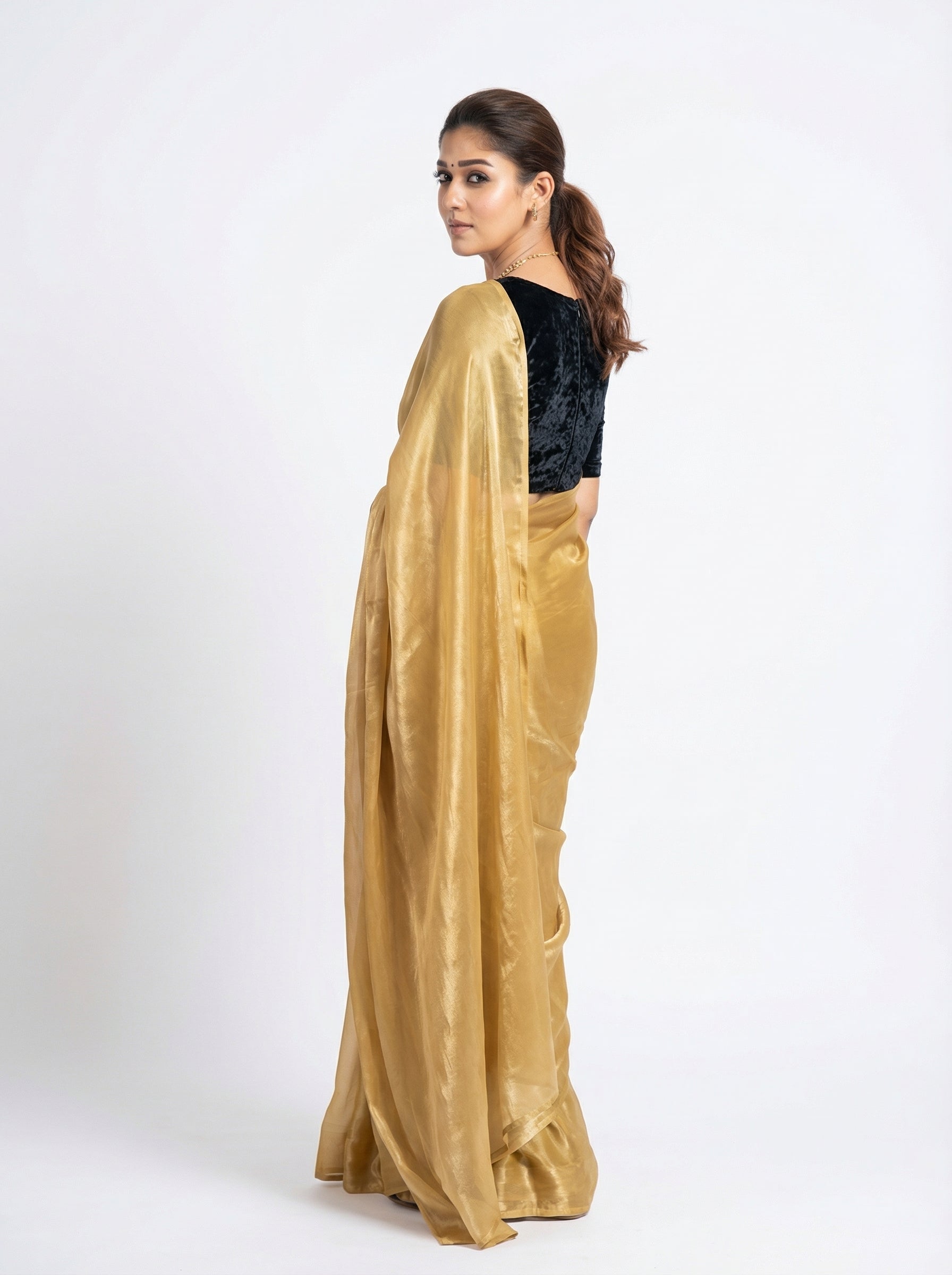 Yellow fandy saree with velvet blouse