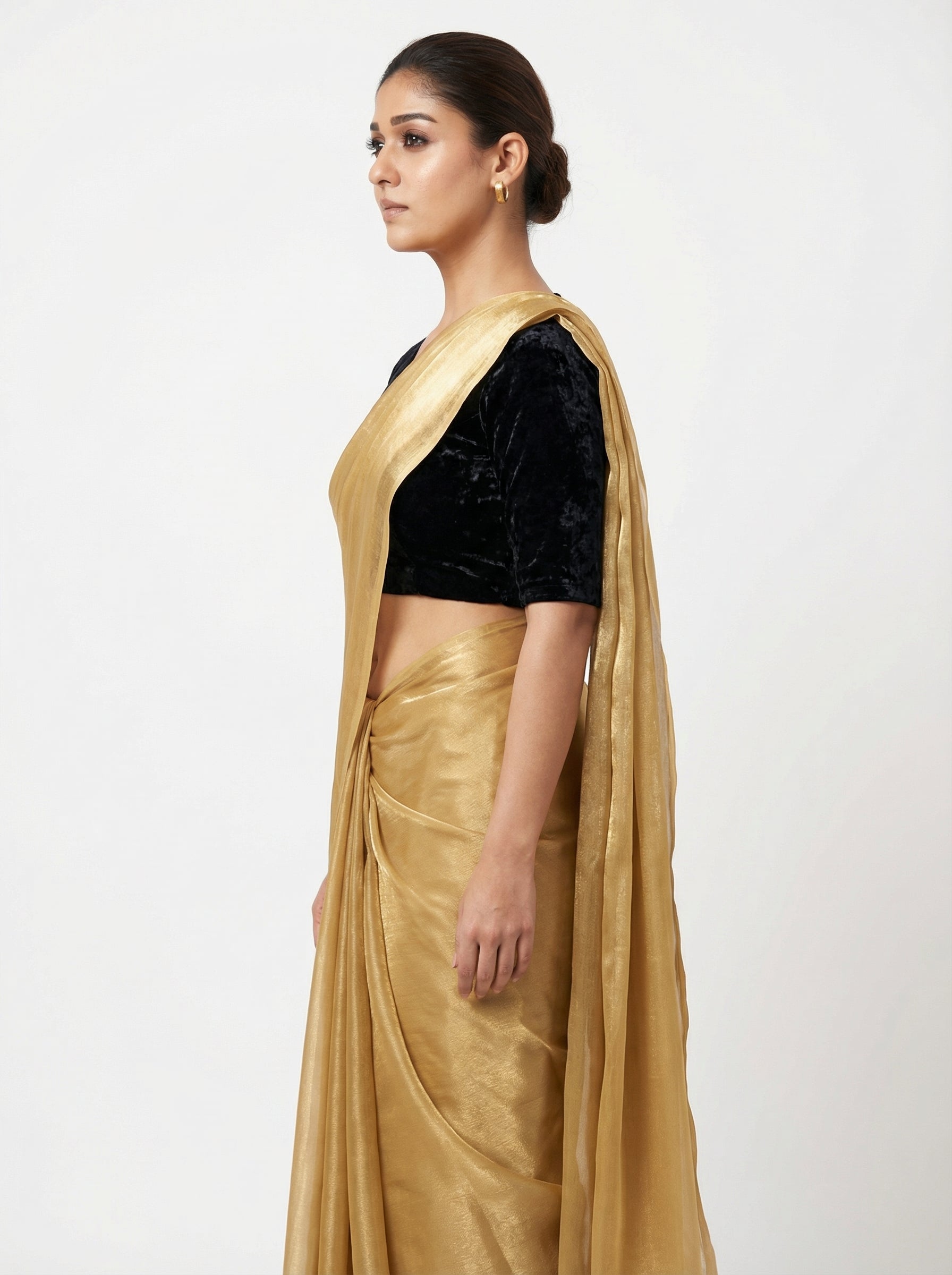 Yellow fandy saree with velvet blouse