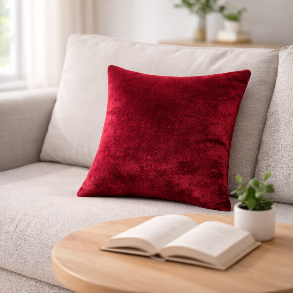 Elegant Maroon Velvet Cushion for Sofa & Living Room Decor