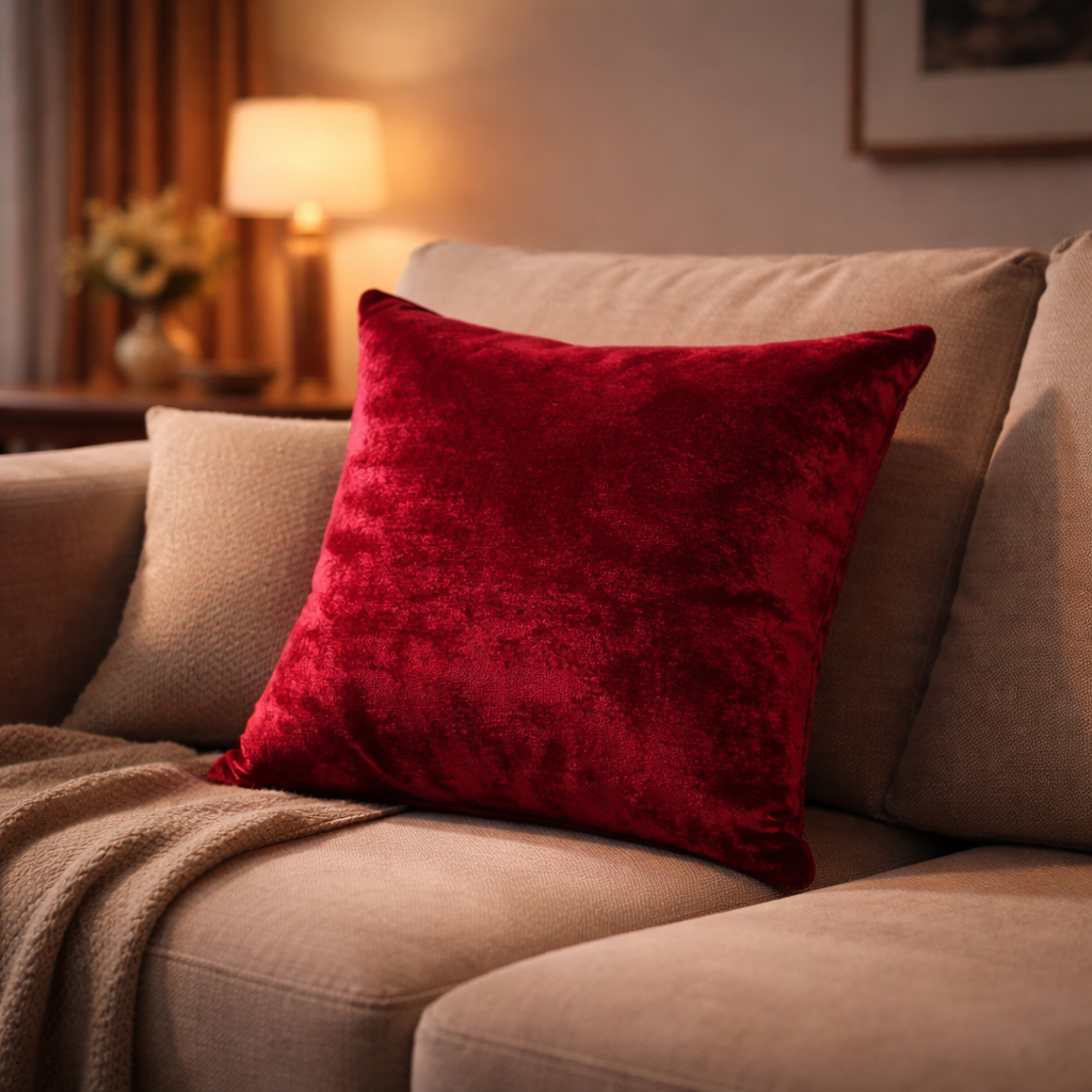 Elegant Maroon Velvet Cushion for Sofa & Living Room Decor