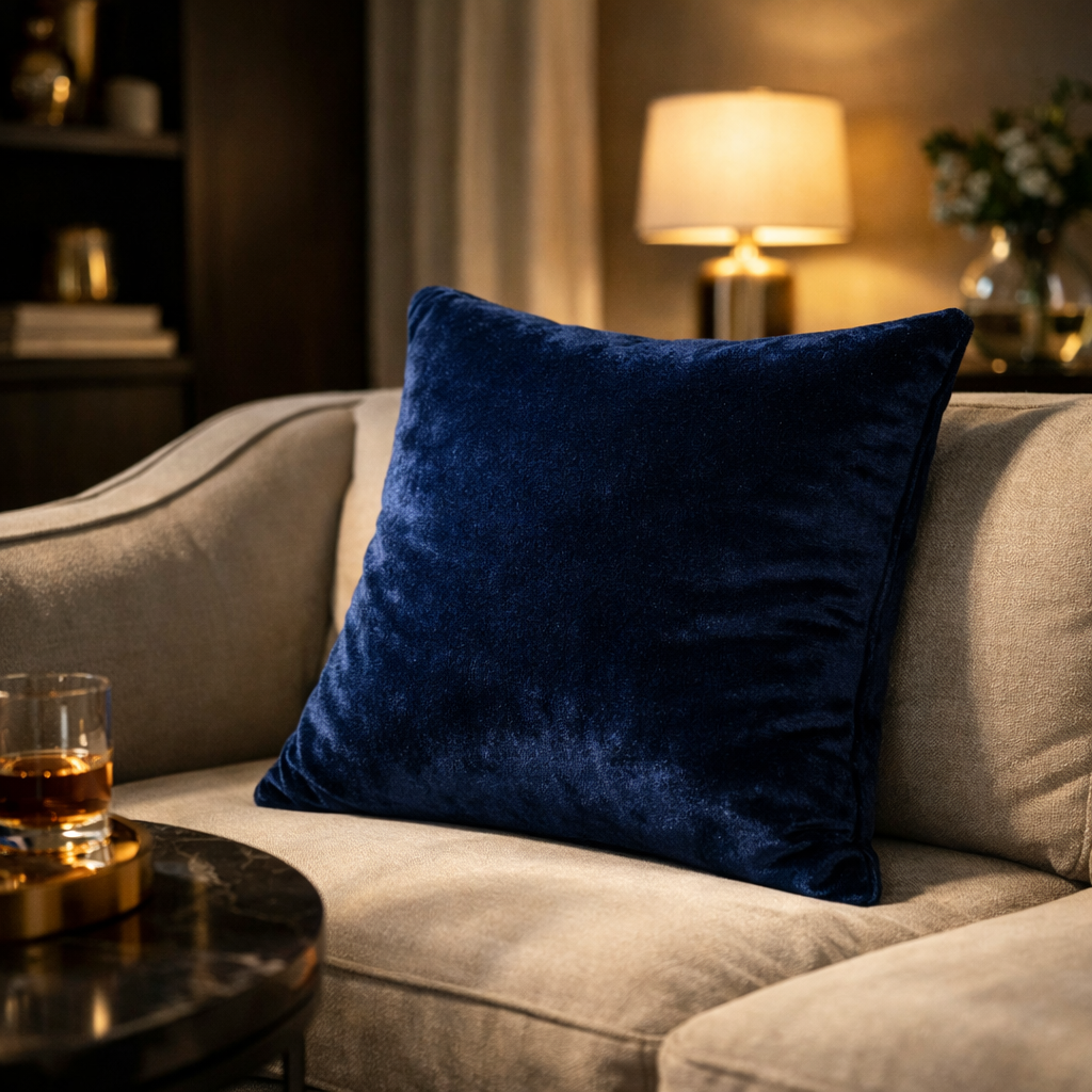 Midnight Blue Velvet Cushion for Sofa & Living Room Decor