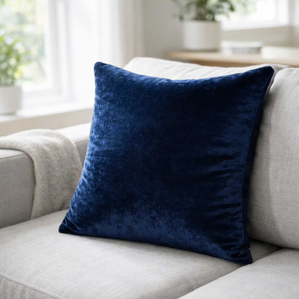 Midnight Blue Velvet Cushion for Sofa & Living Room Decor