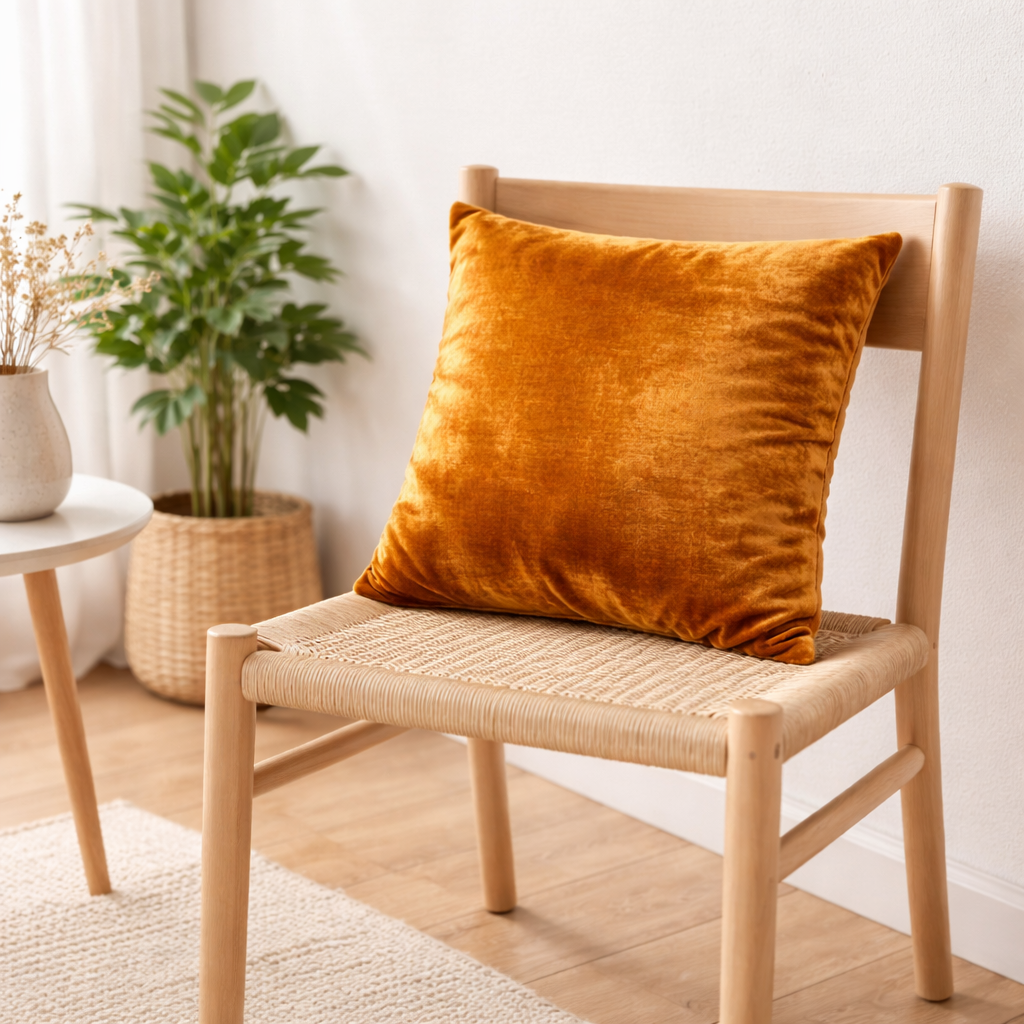 Mustard Velvet Cushion for Sofa & Living Room Decor