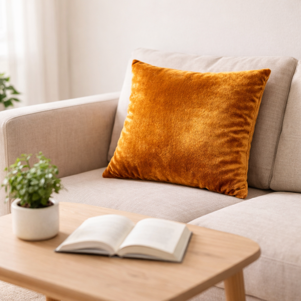 Mustard Velvet Cushion for Sofa & Living Room Decor