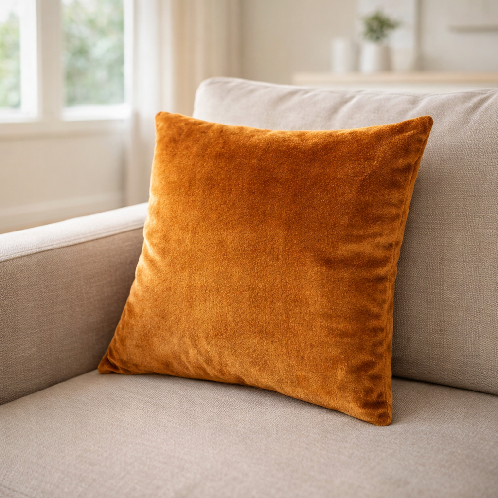 Mustard Velvet Cushion for Sofa & Living Room Decor