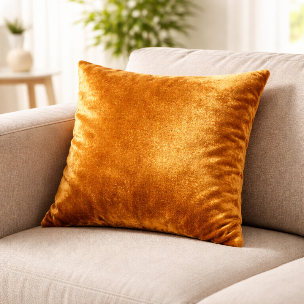 Mustard Velvet Cushion for Sofa & Living Room Decor