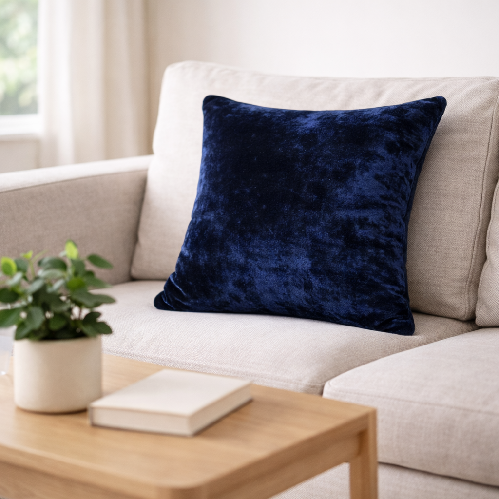 Navy Blue Plain Velvet Cushion for Sofa | Soft Premium Velvet Cushion Home Decor