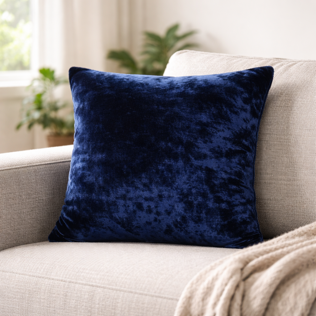 Navy Blue Plain Velvet Cushion for Sofa | Soft Premium Velvet Cushion Home Decor