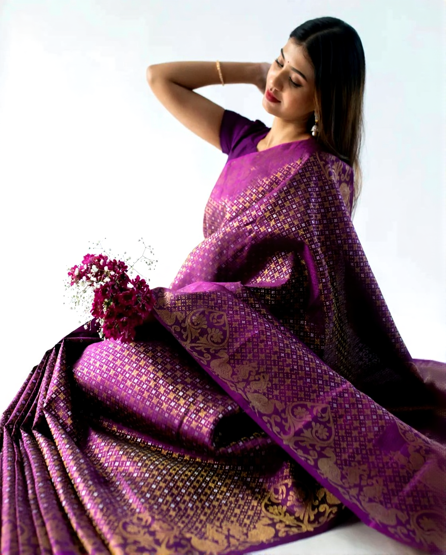 Royal Heritage Banarasi Soft Silk Saree Copper MX Zari