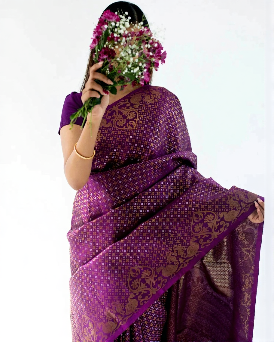 Royal Heritage Banarasi Soft Silk Saree Copper MX Zari