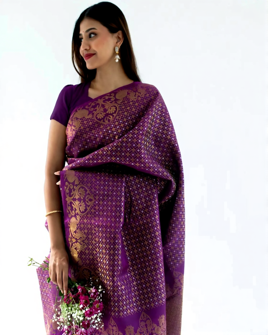 Royal Heritage Banarasi Soft Silk Saree Copper MX Zari