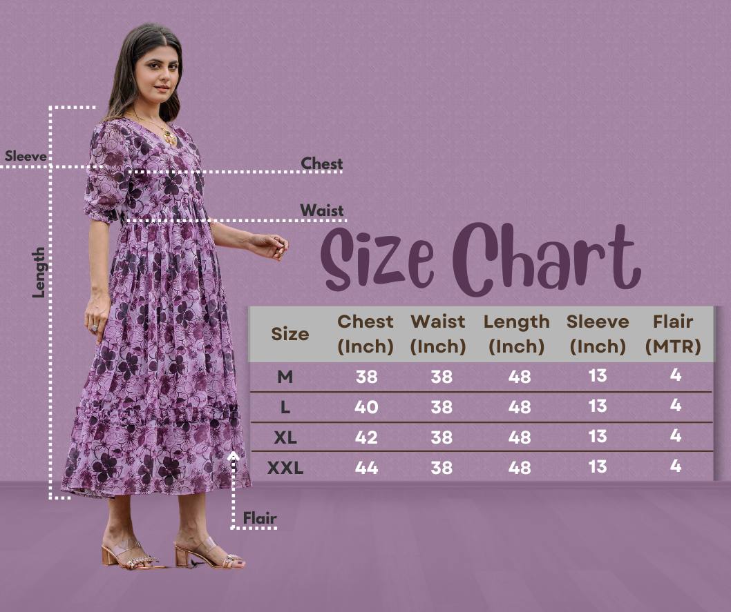 Weave faux georgette floral and geometric print gown with half sleeves and 4m flare