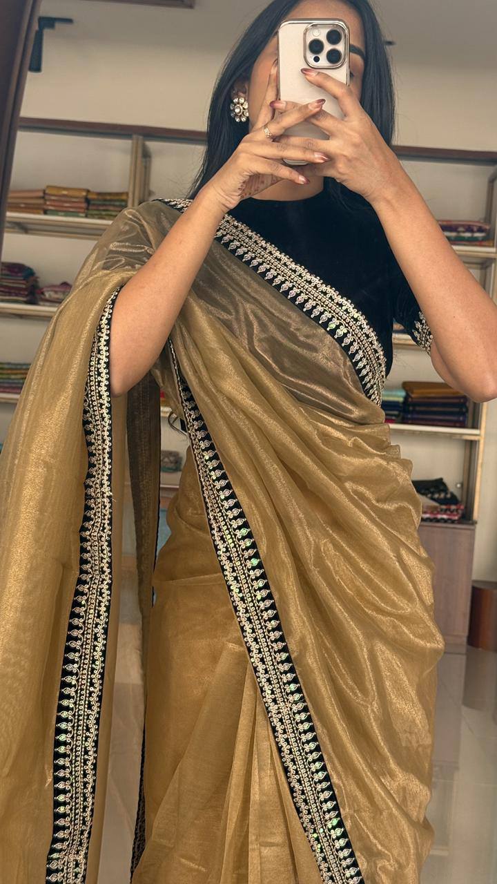 soft twill net saree with sequins jari dori embroidery velvet lace border