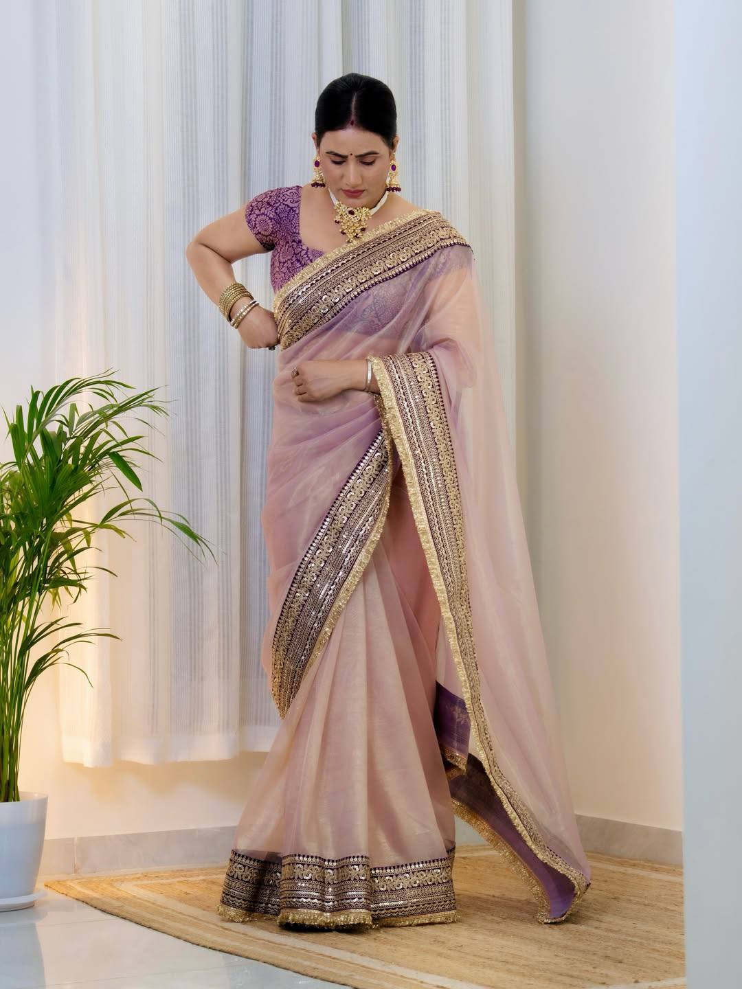 soft twill net saree with sequin jari dori embroidery fancy lace border