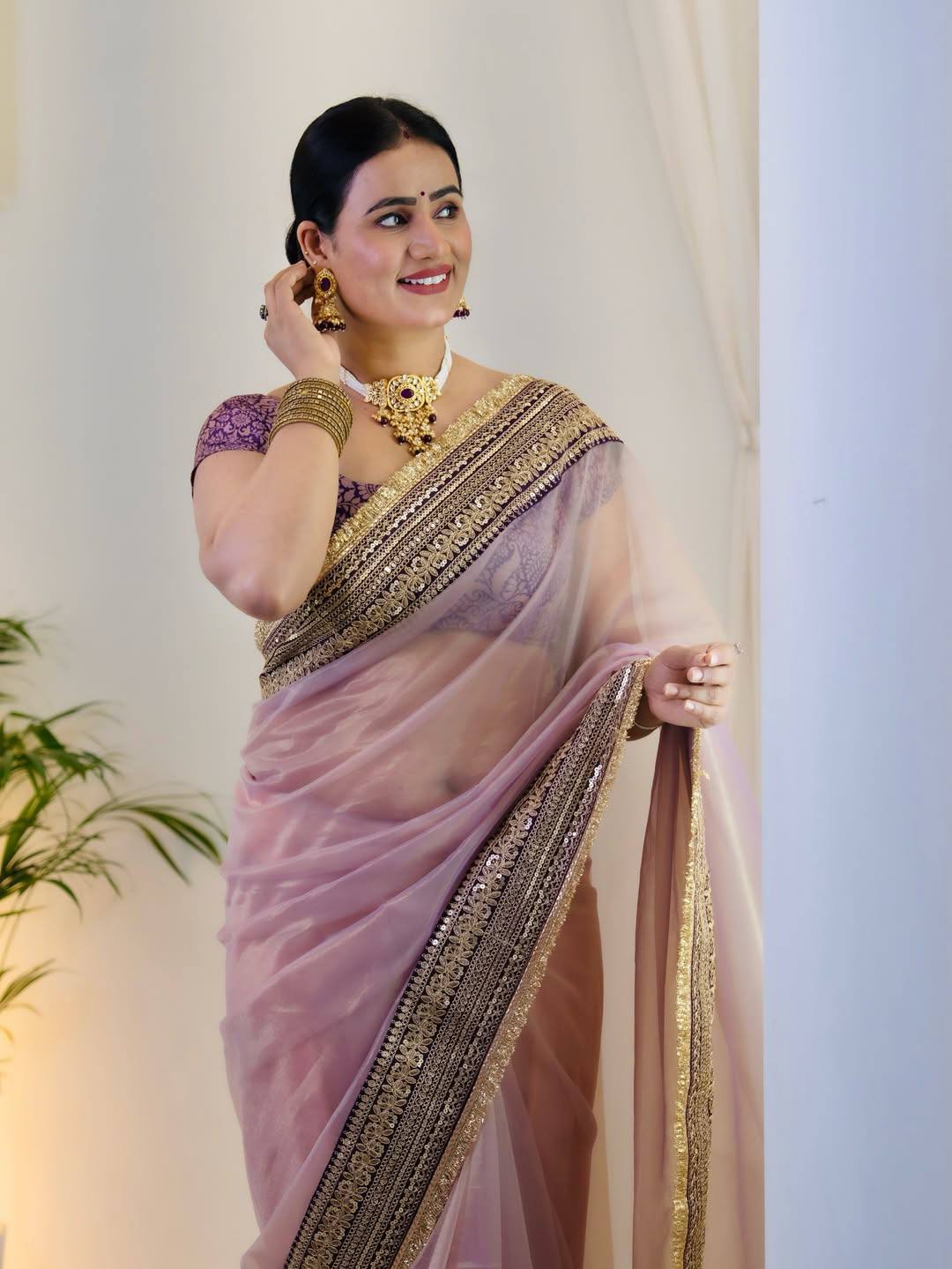 soft twill net saree with sequin jari dori embroidery fancy lace border