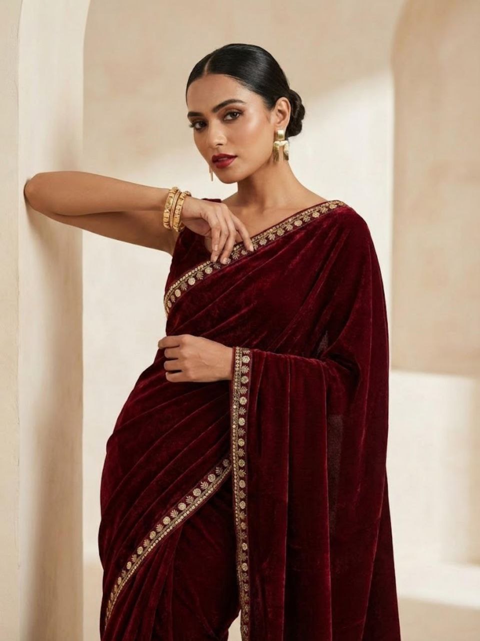 luxury 9000 velvet saree with zari embroidery and dual sequins lace