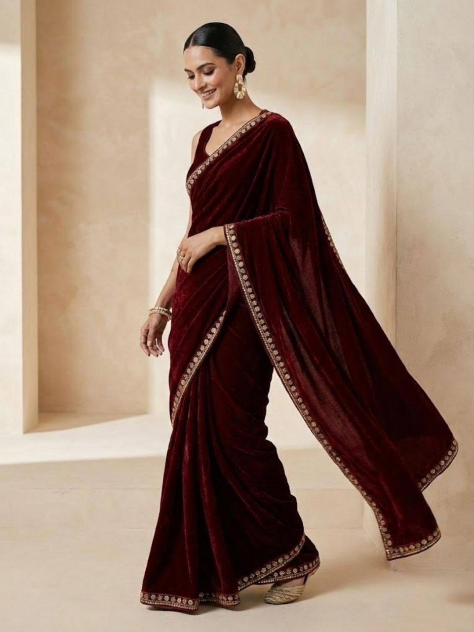 luxury 9000 velvet saree with zari embroidery and dual sequins lace