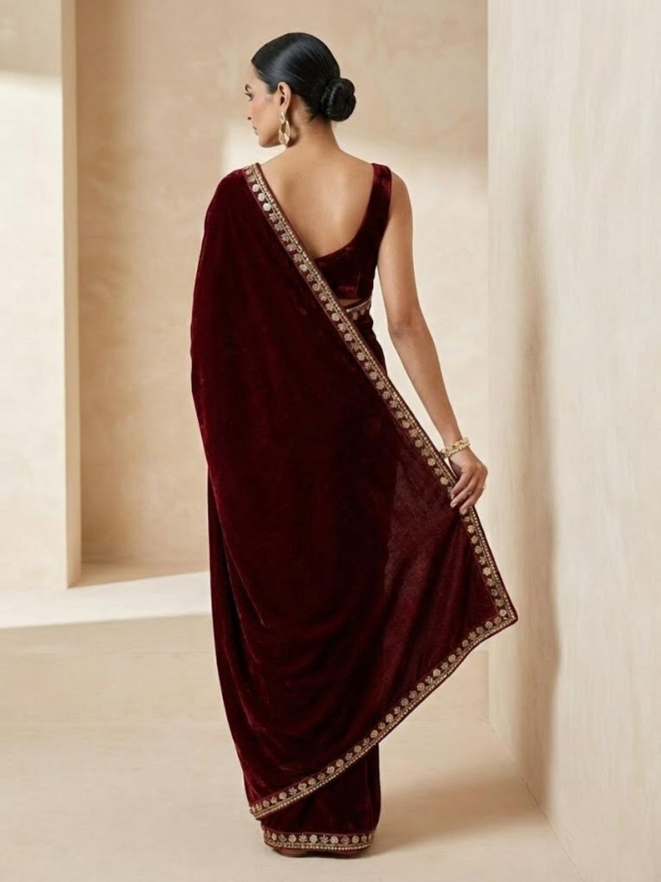 luxury 9000 velvet saree with zari embroidery and dual sequins lace
