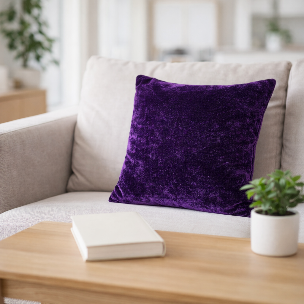 Purple Plain Velvet Cushion for Sofa | Soft Premium Velvet Cushion Home Decor