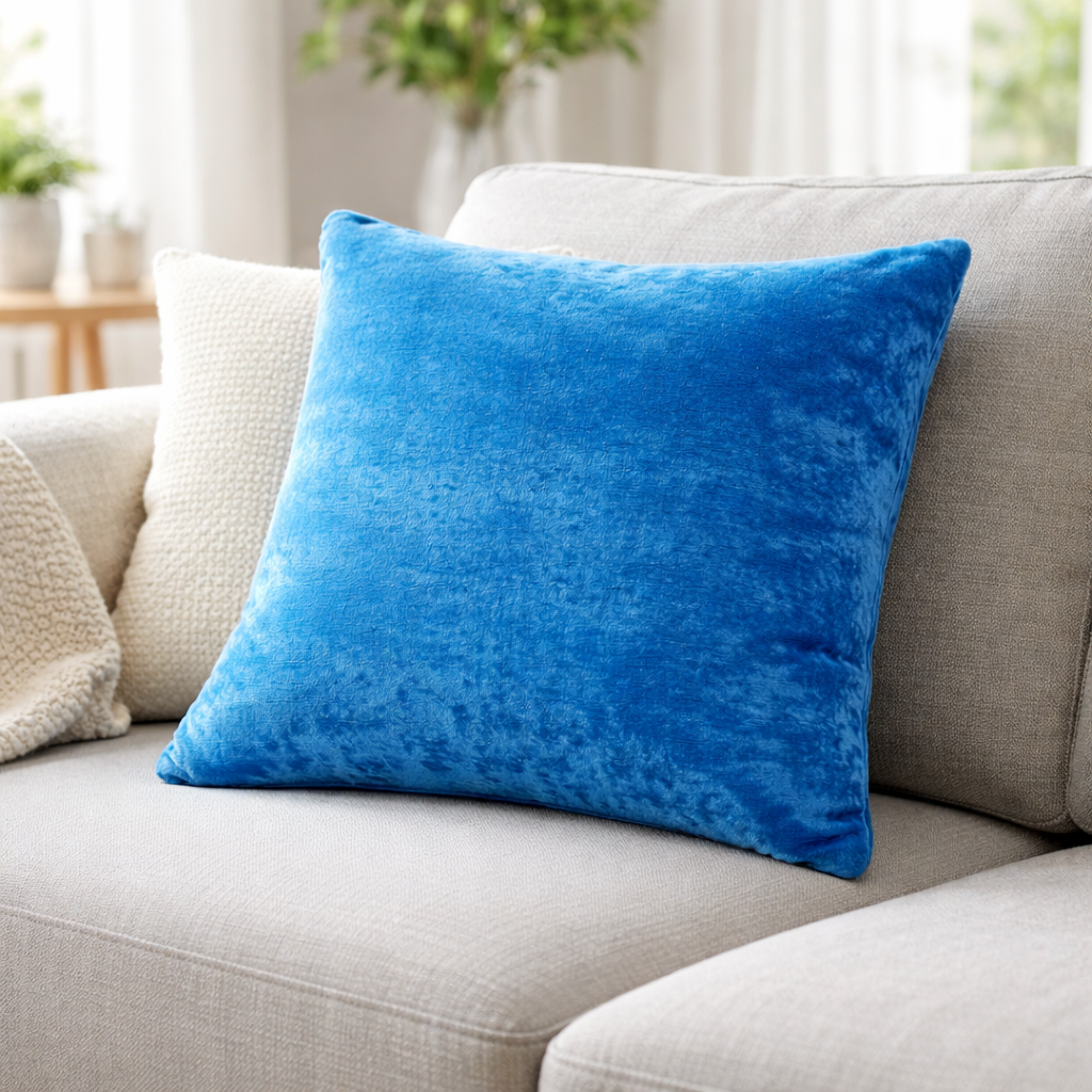 Sky Blue Plain Velvet Cushion for Sofa | Soft Premium Velvet Cushion Home Decor