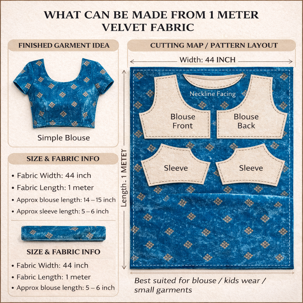 Sky Blue Square Embroidery Velvet Fabric – Designer Work | 1 Meter