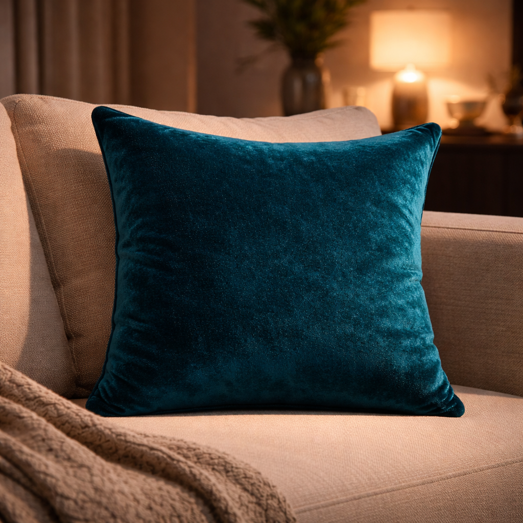 Teal Plain Velvet Cushion for Sofa | Soft Premium Velvet Cushion Home Decor