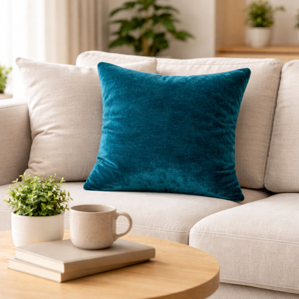 Teal Plain Velvet Cushion for Sofa | Soft Premium Velvet Cushion Home Decor